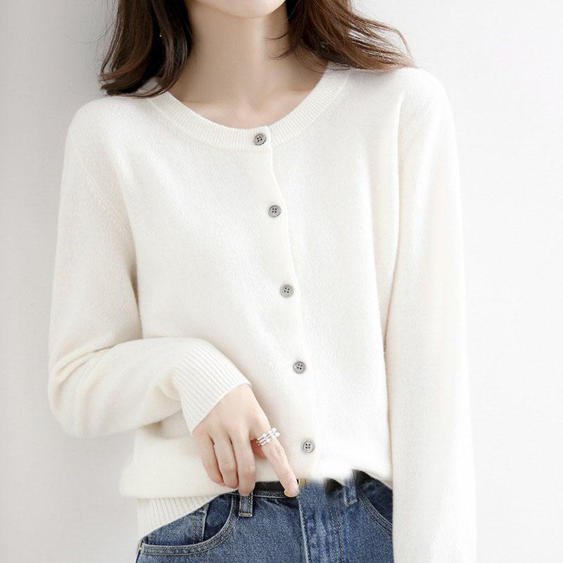 Женские кардиганы свитер с круглым вырезом весна осень вязаные кашемировые кардиганы однотонные однобортные женские свитера XS белый