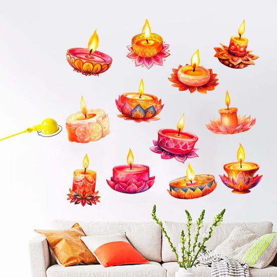 12 Pcs Diwali Festival Sticker Lotus Tealight Candle Holder Sticker Artificial Lotus Flower Labels for Traditional Decor Diwali Puja Party Supplies