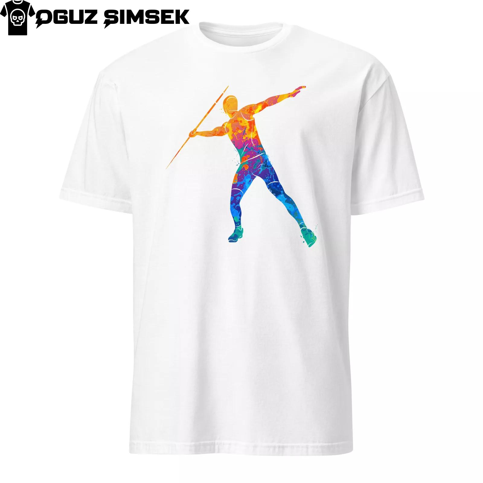 Abstract Colorful Silhouette Javelin Thrower Unisex T-Shirt Mens Womens Tees Top | Sports Design Tee S