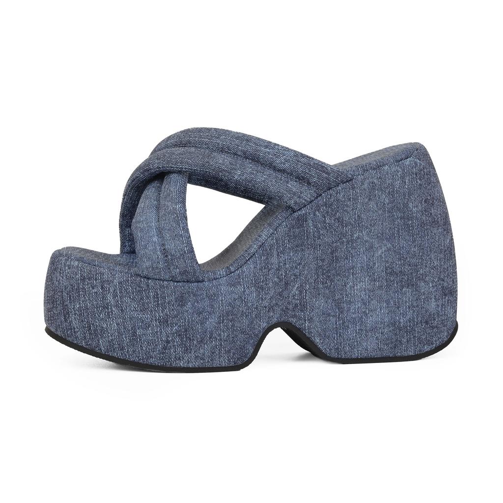 Krazing Pot Mules Polyurethane Summer Size 43 Women Platform Super High Heels Women Peep Toe Slip On Waterproof Sandals