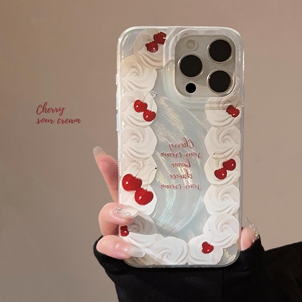 Art Cream Cherry Case for iPhone 17 iPhone 17 Pro Max