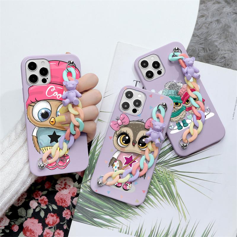

Мягкий чехол с 3D медведем-браслетом ярких цветов для iPhone 13 12 11 Pro XR Samsung A52 A32 A51 A33 A22 A13 A41 Xiaomi Redmi Note 10 9 8 OPPO Animal Owl Cover