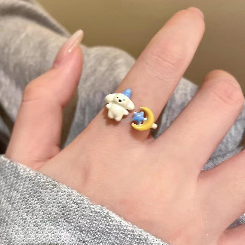 New cute and playful puppy ring with a niche design, adjustable opening, index finger ring, cartoon sweet ring