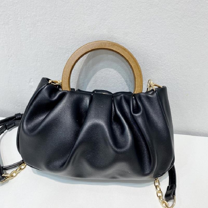 Sac nuage plissé portable avec poignée en bois un sac à bandoulière plissé sur une épaule nouveau