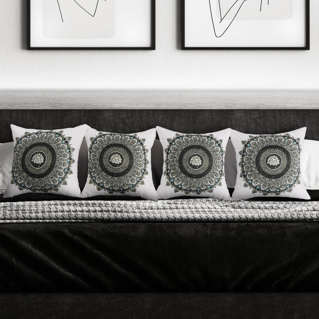1Pc Mandala Lotus Cushion Cover, Boho Starry Gem Decor Throw Pillow Case, Aesthetic Home Decor For Sofa Bedroom Living Room