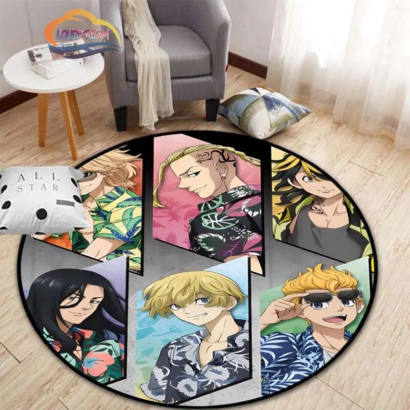 Anime Tokyo Revengers Kulatý koberec kreslený prostor Koberec do obývacího pokoje Kuchyně Jídelna Dětské koberce Podložka na jógu