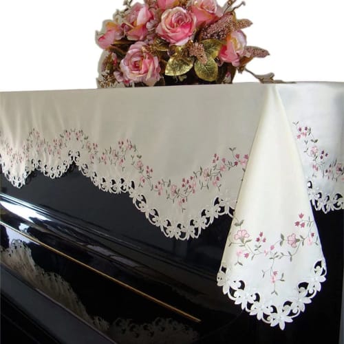 

HIMENO Upright Piano Cover with Floral Embroidery and Openwork Design, Beige, Fits Standard, Upright, and Digital Pianos, Keyboard, and Keyboard Cover