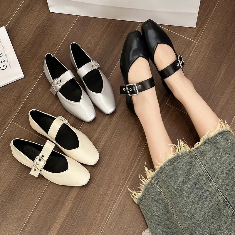 Sanda de damă la modă Balerini Pantofi unici cu ținte ascuțite Sandale joase Pantofi Mary Janes cu talpă groasă pentru femei Zapatos De Mujer