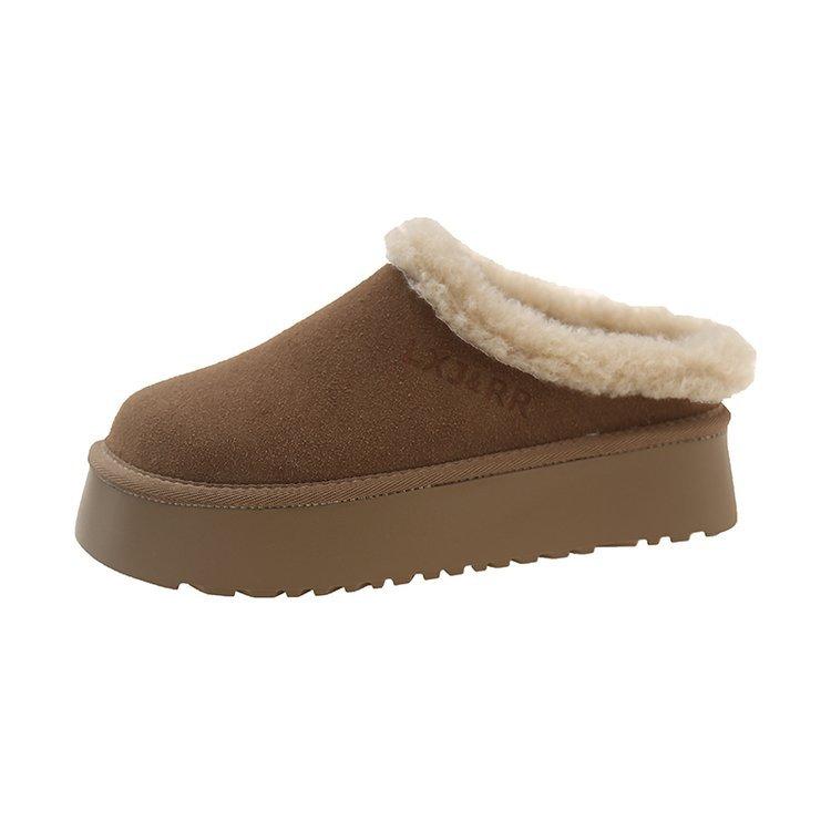 

[Youshilai] Thick-bottomed fluffy half-slippers for women s 2025 winter new outer wear, velvet to keep warm and casual, one pedal 40 хаки