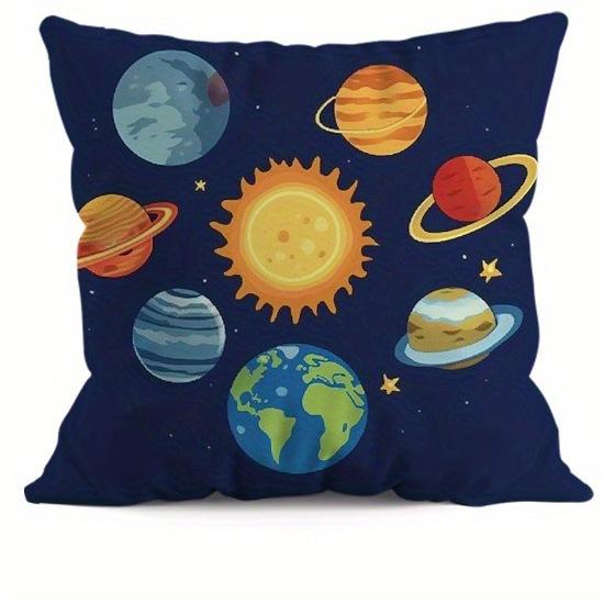 Home Decor Astronaut & Rocket & Planets Pillow Cover Pattern Cushion Cover Suitable for Sofa Bedroom Car Pillow Cover