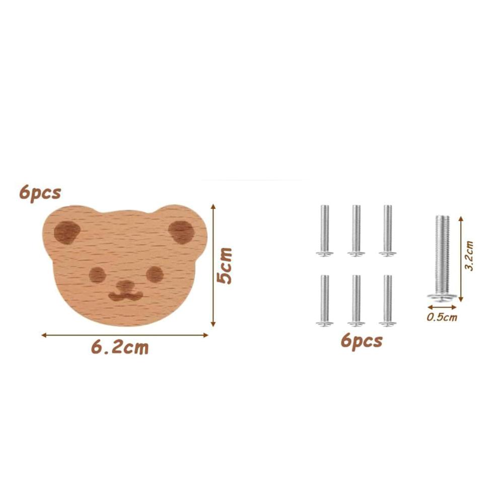 6pc Wooden Bear Knobs – Cute Animal Pull Handles For Cabinets & Drawers For Furniture Decorative Animal Drawer Knobs