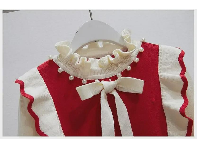 Girls' Autumn/Winter Pearl-Collar Sweater Dress - Fashionable Knit for New Year's Celebrations!