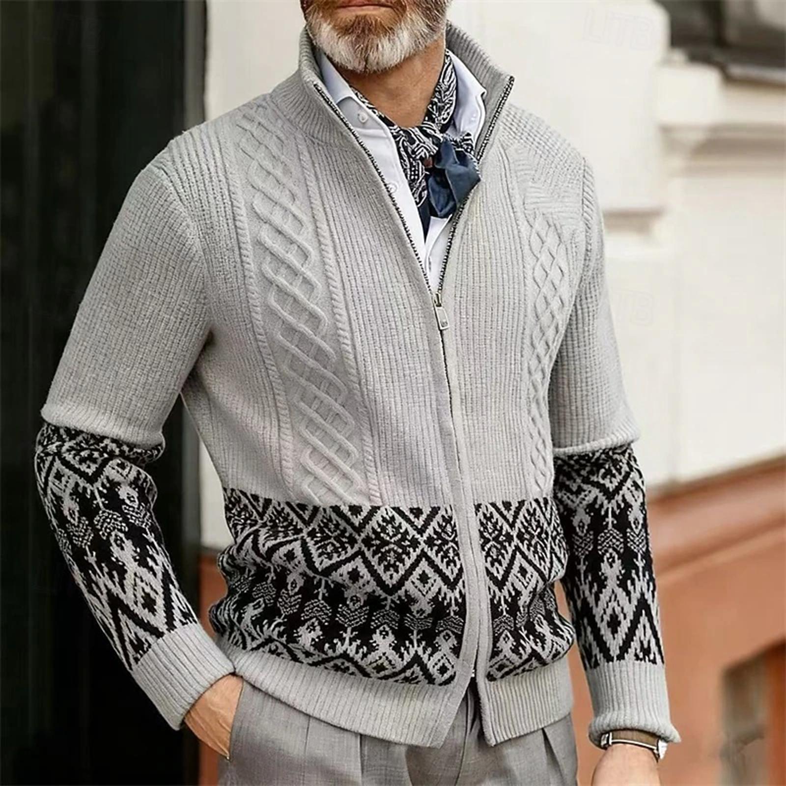 

Men s Sweater Cardigan Zip Sweater Ribbed Cable Knit Regular Tops Knitted Plain Stand Collar Vacation Fashion Casual Daily Wear Clothing XL