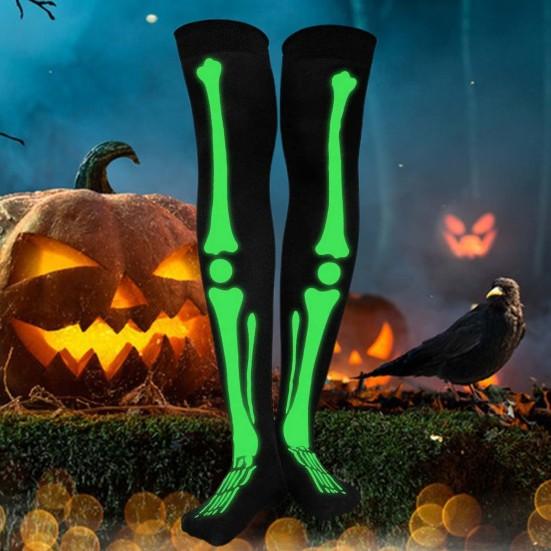 1 Pair Halloween Skeleton Gloves Night Luminous Cosplay Party Prop Unisex Scary Terrifying Fiver Fingers Halloween Party Ghost Gloves Skull Stockings