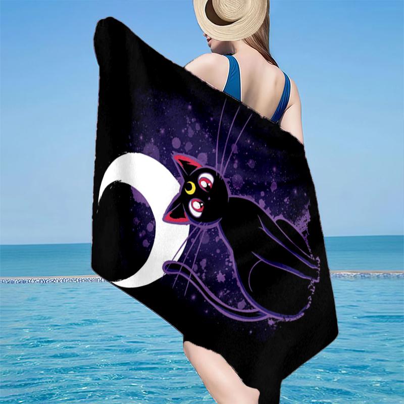 Lunar Cat Magic Night Beach Towel, Super Soft Microfiber, Gift for Her/Him, Birthday, for Pool, Beach, Travel, Home Decor Fan gifts