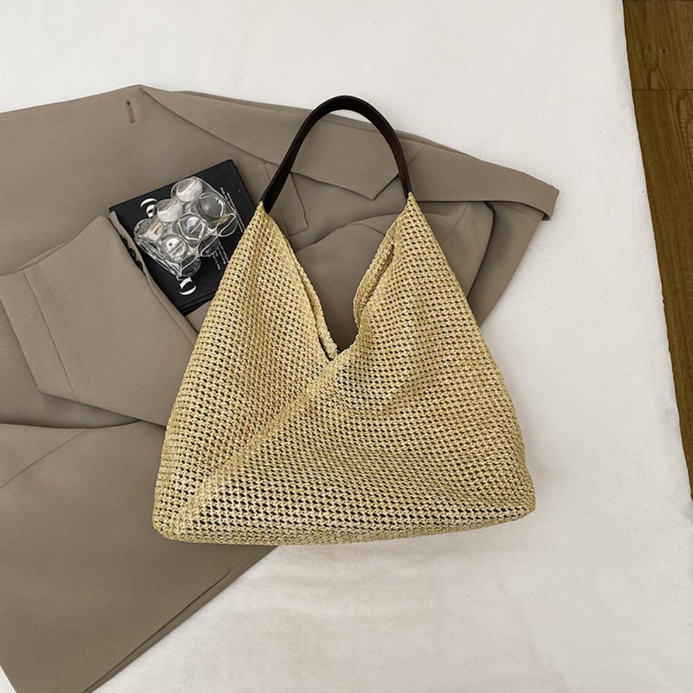 

Fashion Straw Bag Simple Bohemian Shoulder Bag Trendy Weave Tote Bag Women кофейный