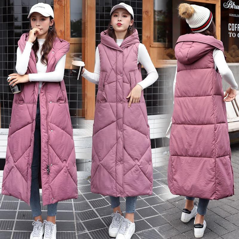 Long Women's Cotton Vest Women's Winter Medium and Long Hooded Down Cotton Vest Large Size Thickened Vest Jacket Winter