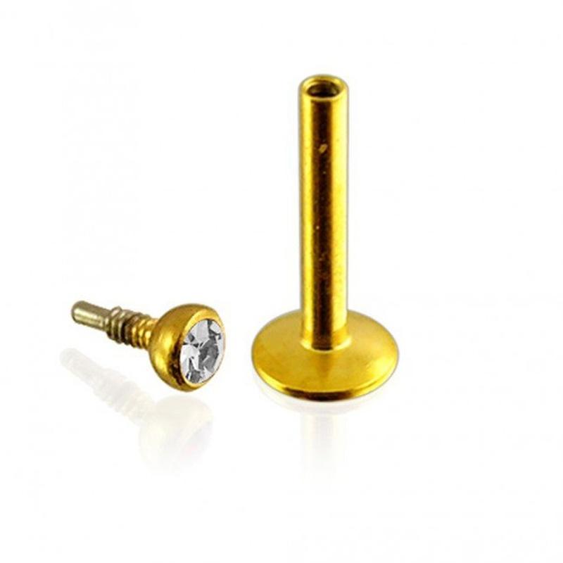 KODY PIERCING Piercing Labret Crystal Gold Eloxovaná tyč 10mm - Kvalitní Piercing