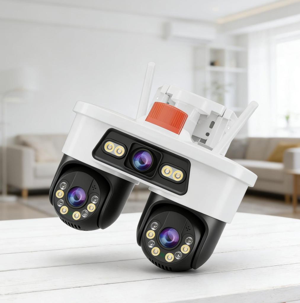 Dual-lens Surveillance with IP66 Protection Rating, Featuring Wide-angle Monitoring and Control Via Mobile Devices.