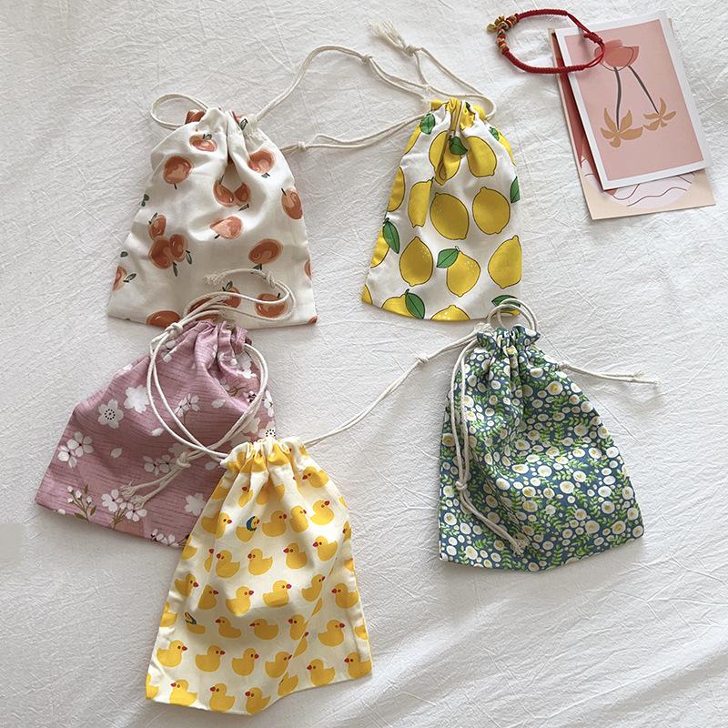 Floral Mini Cotton Drawstring Pouch for Jewelry, Cosmetics, & Lipstick - Dustproof & Cute