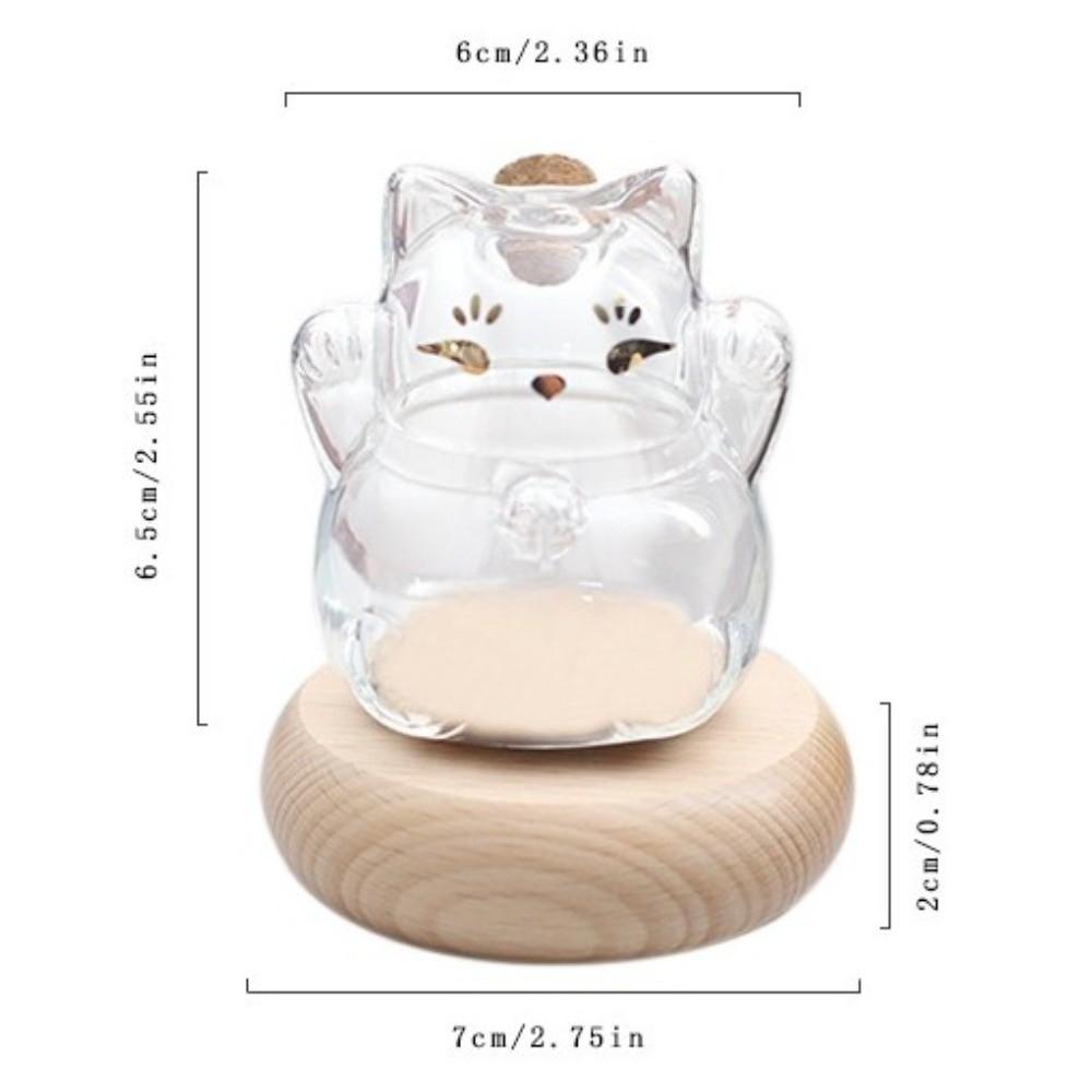 Cute Cat Shape Saving Jar Lucky Cat Clear Glass Glass Coin Bank with Wooden Base Decorative Gold Bean Container Wishing Star