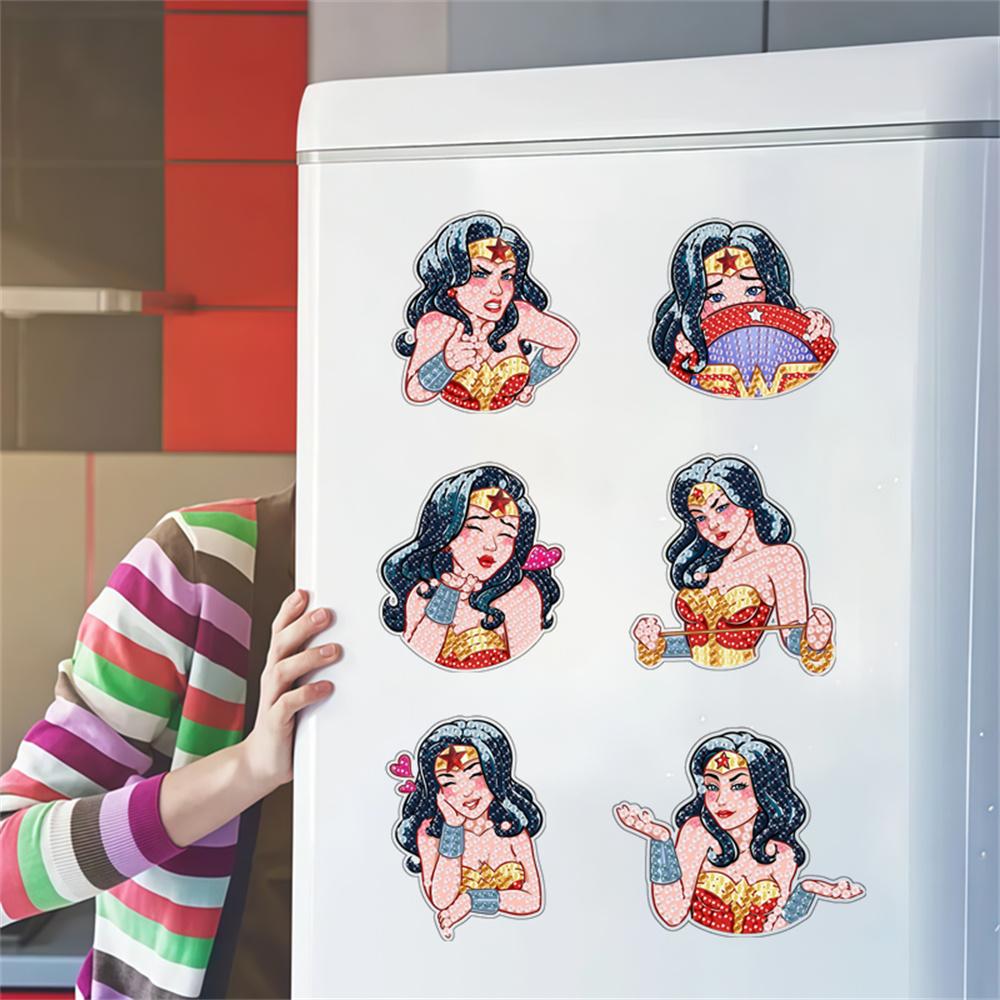 6pcs/Set Female Hero Series Diamond Painting Magnets for Refrigerator Diamond Art Fridge Magnets for Adults Diamond Art Refrigerator Magnets Kits