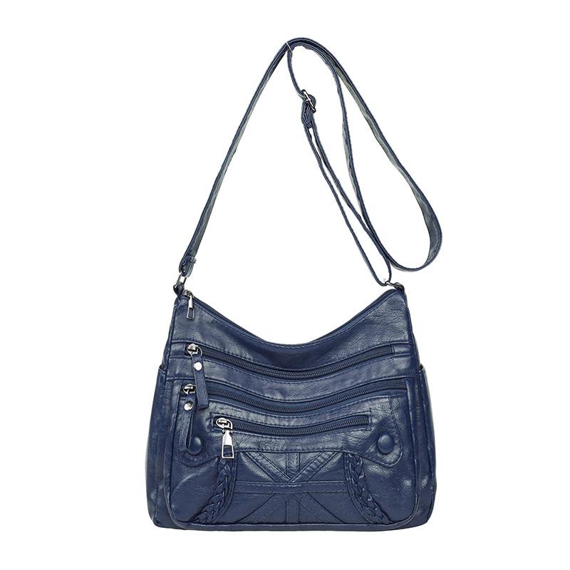 New women's casual fashion versatile multi-layer multi-pocket soft leather shoulder bag diagonal span bag mother bag