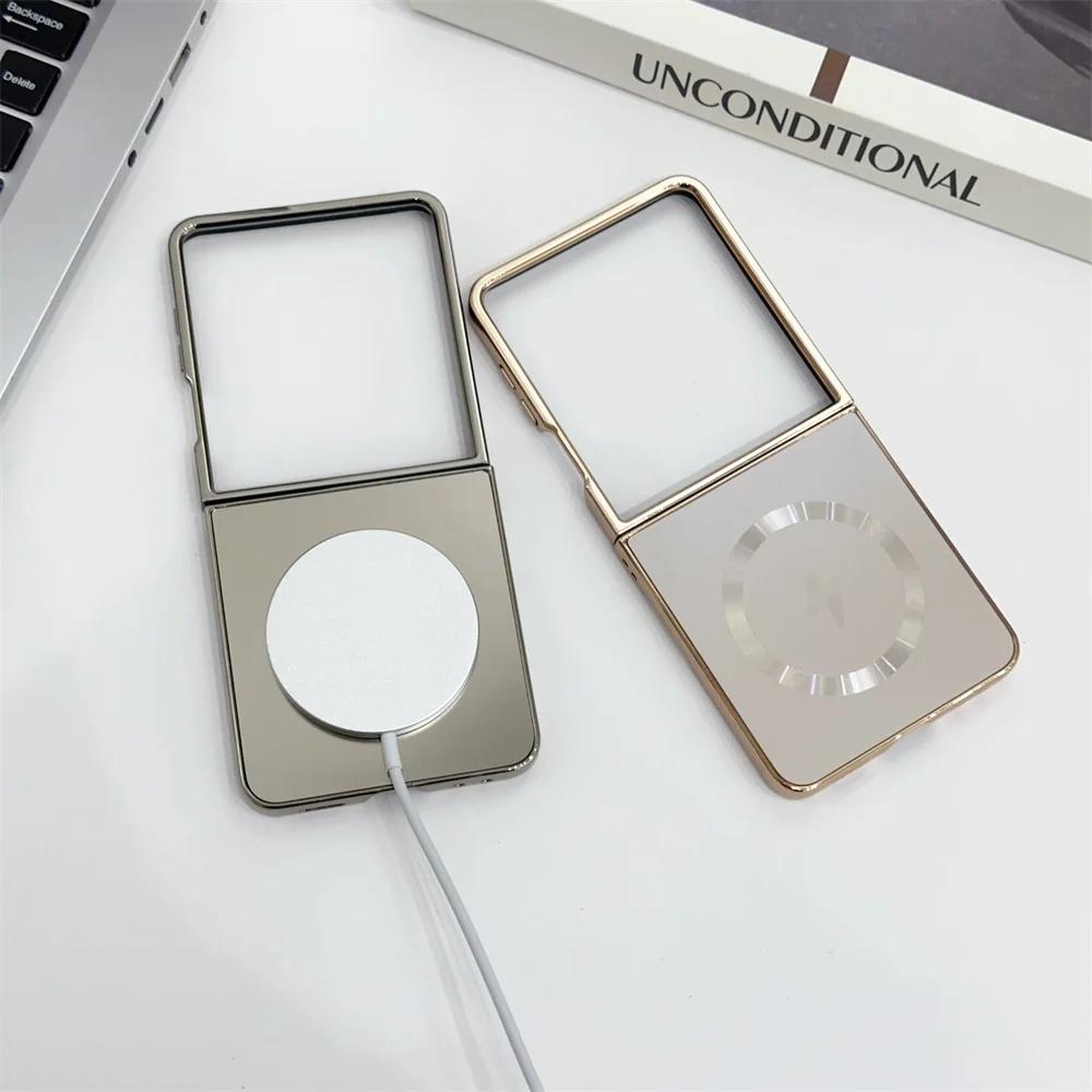 High Quality Plating Magnetic Metallic Paint Case For Samsung Galaxy Z Flip 7 FE 6 5 4 3 Wireless Charging Slim Shockproof Cover