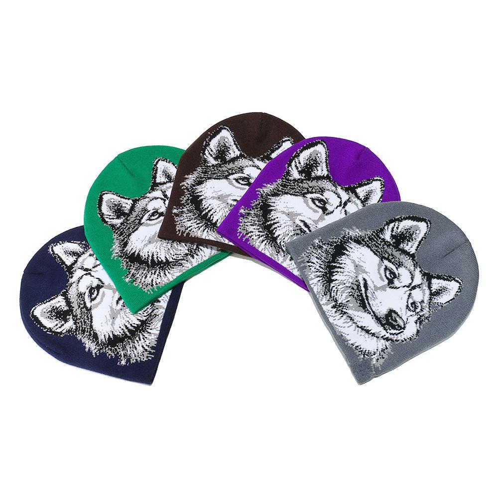 Temu Autumn and Winter Pullover Hat Student Ear Protection Cold Hat Wolf Head Animal Knitted Hat