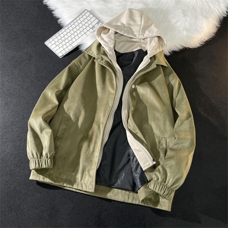 Frühling und Herbst Jahreszeiten Retro Mantel Herren Jugend Lose Arbeitsanzug Flip Kragen Jacke Männer