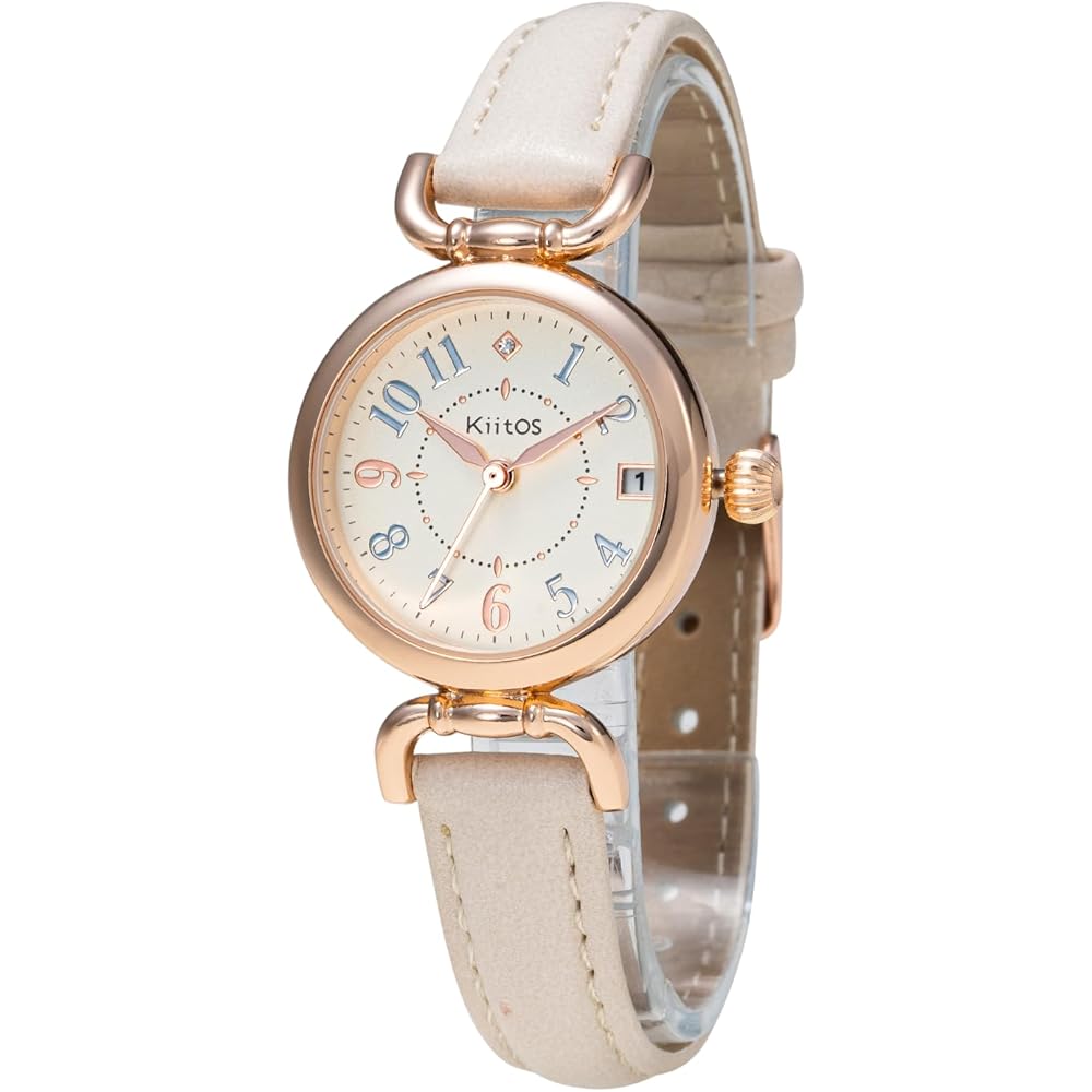 Kiitos Women s Simple Cute Watch with Date Display Nickel-Free Beige Band