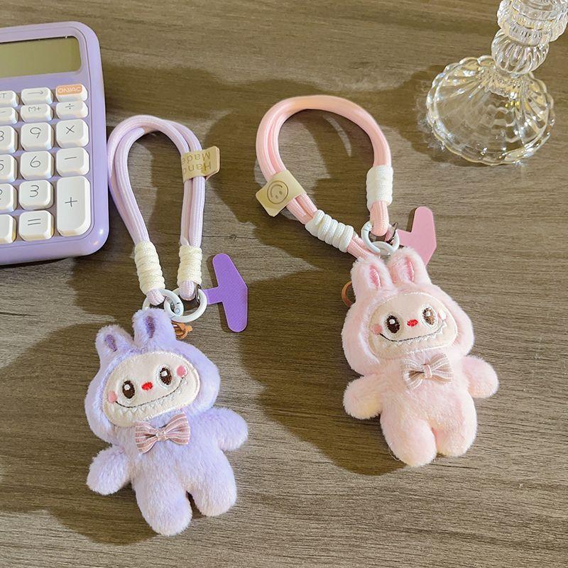 Cartoon Pink Canvas Doll Pendant with Hanging Rope Keychain Hanging Chain for Women