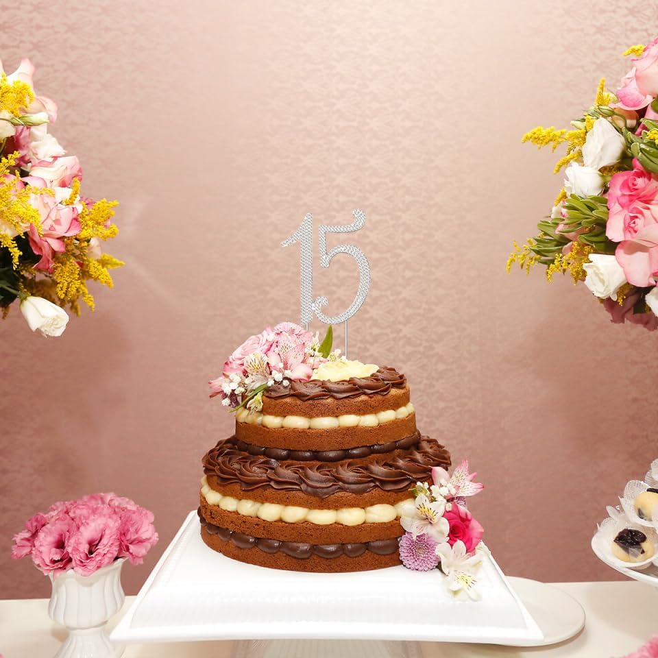 VALICLUD Rhinestone Cake Topper for Birthday Anniversary Elegant Silver Decoration Reusable for Parties and Celebrations