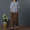 Summer Linen Embroidered Cotton and Linen Tops Women's Short Sleeve T-shirt Cropped Pants Set