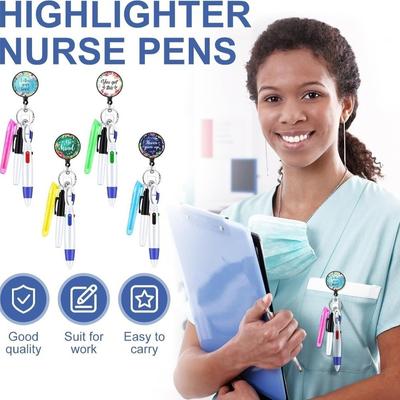 Pack de Stylos Infirmière Rétractables Mode Porte-Clés Lanière Portable Ensemble de Badges Infirmière Clip de Badge Infirmière Rotatif Durable