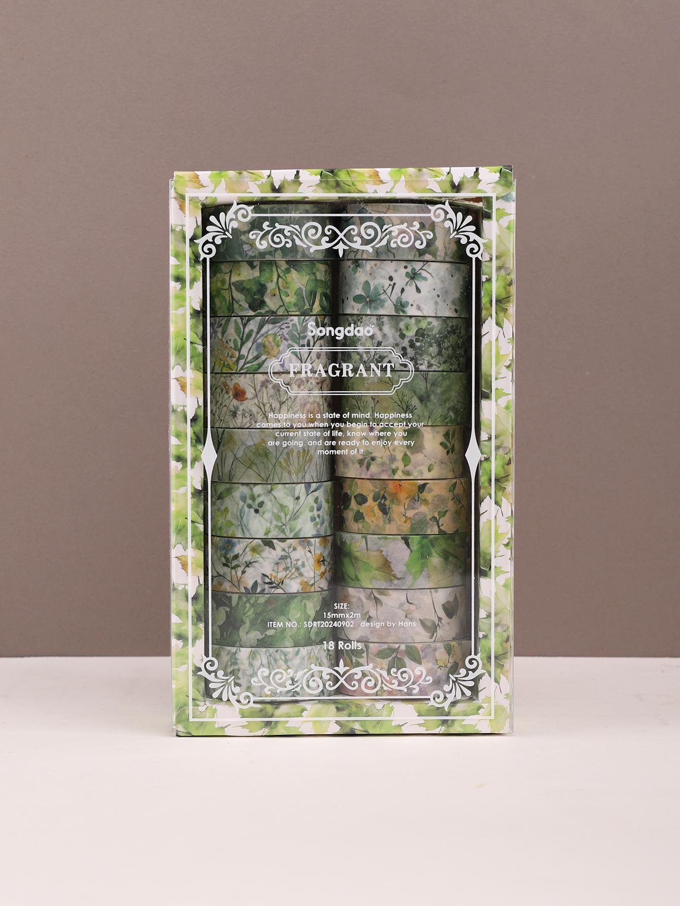 18rolls/box Floral Colourful Washi Tape Art Decorative Adhesive Tape Stationery Scrapbooking Supplies Decorative Washi Tape