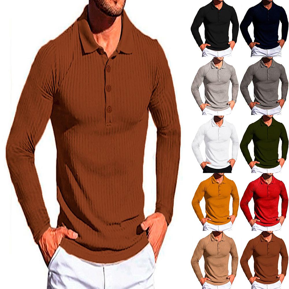 

Мужской пуловер с длинным рукавом и пуговицами с отложным воротником, повседневные топы, блузка L светло-серый