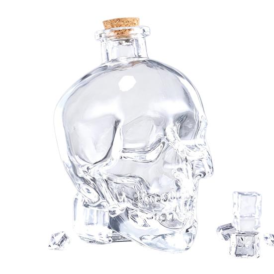 Karafka na whiskey ve tvaru lebky, 3D skleněná láhev na alkohol se zátkou, Novinkový dávkovač vína pro domácí bar, Jedinečný gotický dárek pro muže