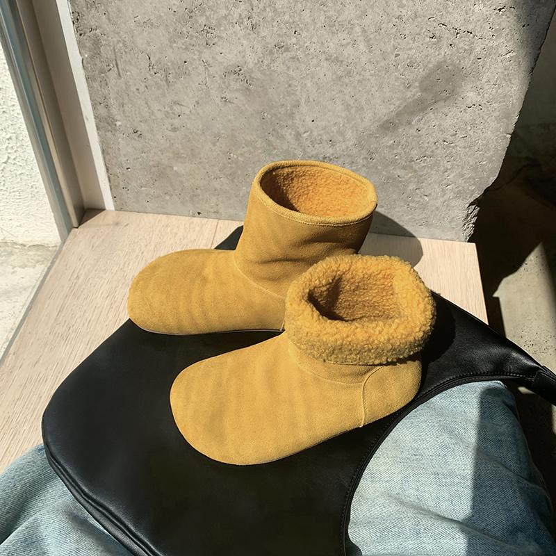 

Женские замшевые на толстой подошве большого размера утепленные зимние теплые меховые ботинки-дутики на подкладке, ботильоны, нескользящие, для хайкинга, спортивные, хлопковые ботинки 40 жёлтый