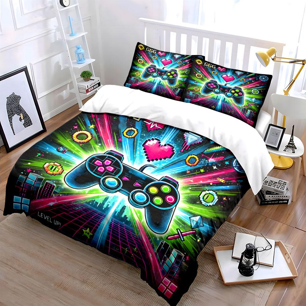 Retro Gaming Controller Design Bedding Duvet Cover Set (1*Duvet Cover 2*Pillowcases, without duvet insert)