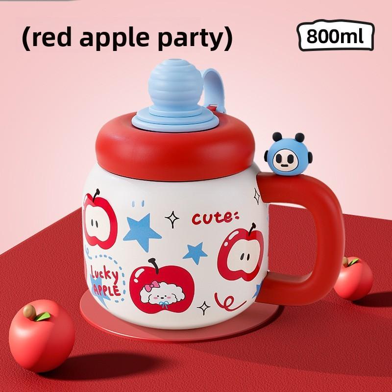 

Cute Apple Striped Cat Printed Large Capacity Stainless Steel Insulated Cup For Office And Outdoors Red Apple