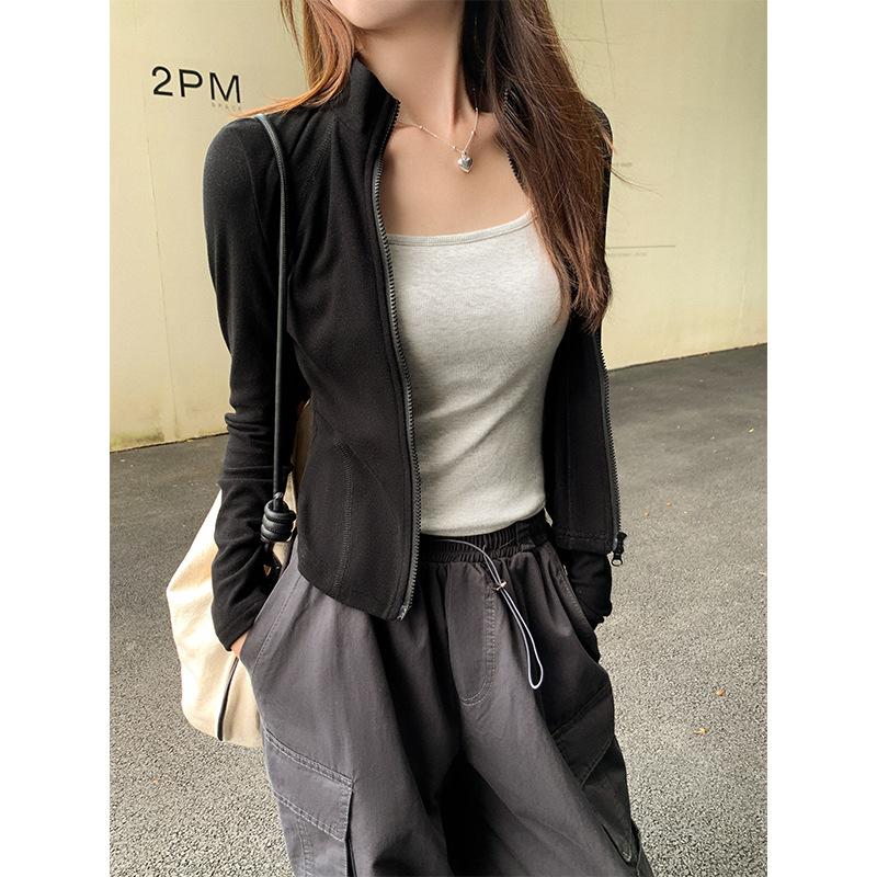 Small Stand-up Collar Zipper Sweatshirt Jacket Autumn and Winter Long-sleeved Right Shoulder Tight-fitting Inner German Velvet Warm Cardigan Top