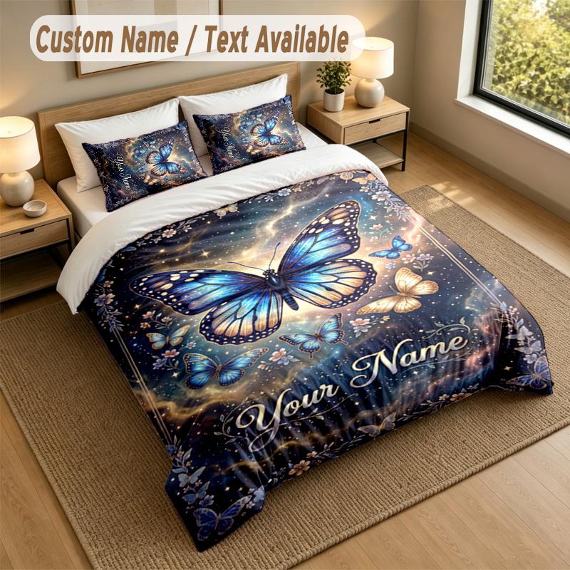Butterfly Theme Personalized 3Pcs Bedding Set Custom Text & Name 1 Sheet 2 Pillowcases Household Bedding 1pc