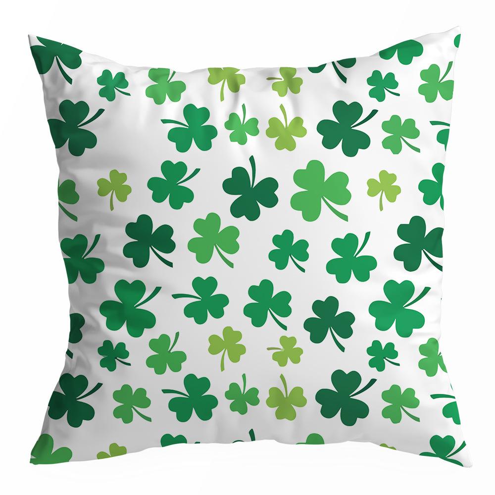 St. Patrick's Day Peach Skin Velvet Pillowcase, Green Four-leaf Clover Printed Sofa Pillow Cushion