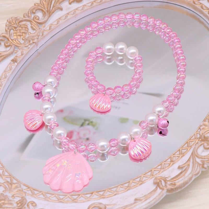Children's Necklace Accessories, Shell Barbie Pink Cute Girls' Jewelry, Imitation Pearl Bracelet Necklace