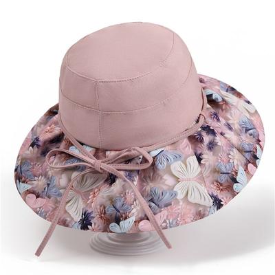 Summer Lightweight Breathable Flower Color Blocked Hat Women's Basin Hat Fishing Hat Sun Protection and Sunshade Hat