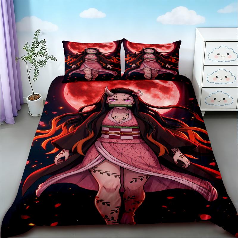 Funda Nórdica Demon Slayer Juego de Cama 3D Fundas de Almohada de Anime Tamaño Individual Twin Full Queen King Decoración del Hogar Funda de Colcha Almohada Regalo para Niños