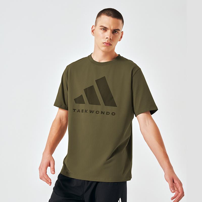 Adidas Comfortable Breathable Skin-Friendly Classic Big Logo Printed Casual Knitted Short Sleeve T-Shirt Unisex Tops Army-Green ADICLTS24TKP-OSSO