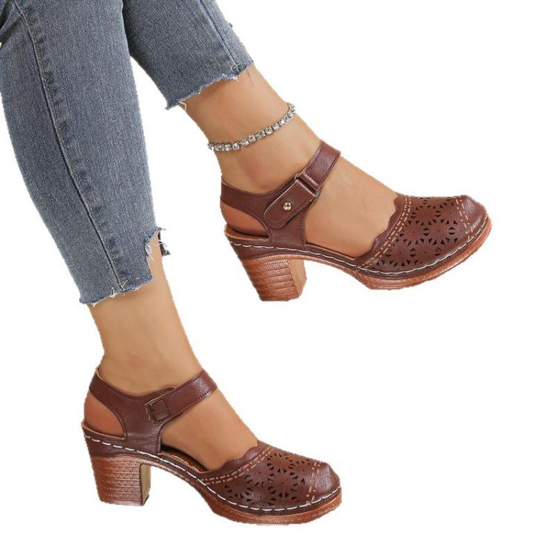 Women's Plus Size Closed Toe Chunky Heel Ankle Strap Cutout High Heel Sandals New Summer Autumn Style