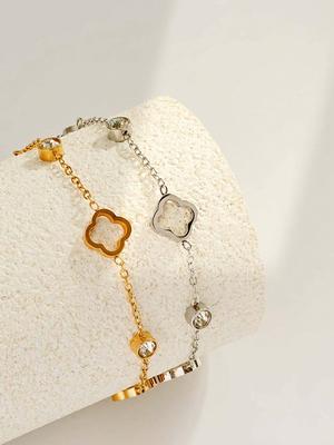 1 Piece Luxury Fashion Hollow Out Set Zirconia Bracelet Stainless Steel Lucky Ladies Zircon Bracelet Daily Accessories